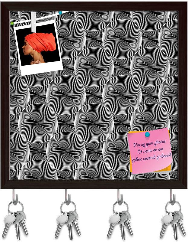 Artzfolio Monochrome Sphere Pinboard with Key Holder Hooks Dark Brown Frame 20x20inch Cork Bulletin Board  (Multicolor 20 x 20 inch (51 x 51 cms))