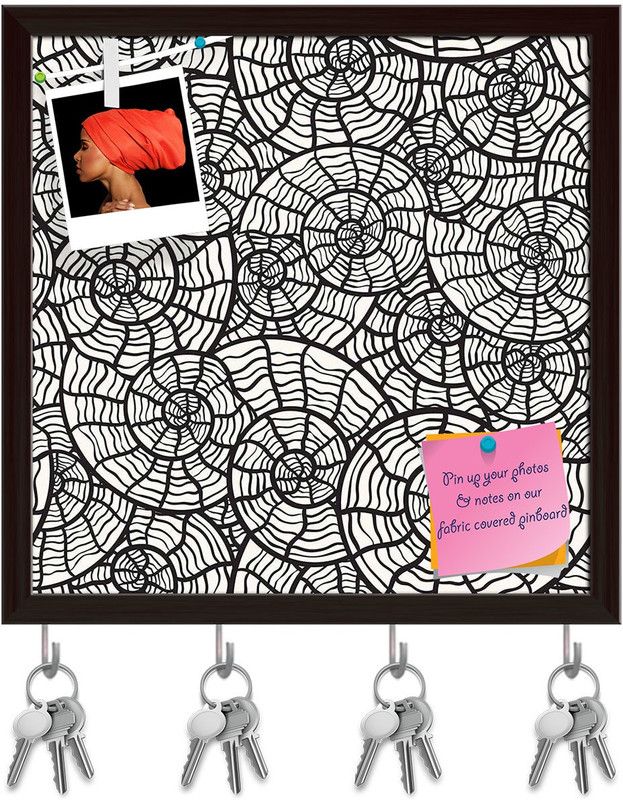Artzfolio Sea Shells Pinboard with Key Holder Hooks Dark Brown Frame 20x20inch (51x51cms) Cork Bulletin Board  (Multicolor 20 x 20 inch (51 x 51 cms))