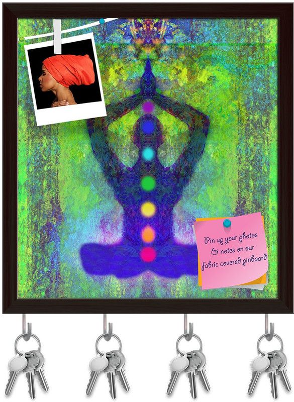 Artzfolio Yoga Lotus Pose D11 Pinboard with Key Holder Hooks Dark Brown Frame 16x17.1inch Cork Bulletin Board  (Multicolor 16 x 17.1 inch (41 x 43 cms))