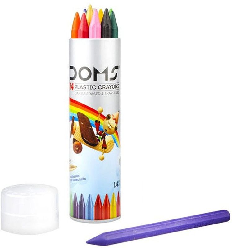 DOMS Plastic Crayons Round Tin Pack 14 Shades  (Set of 1, Multicolor)
