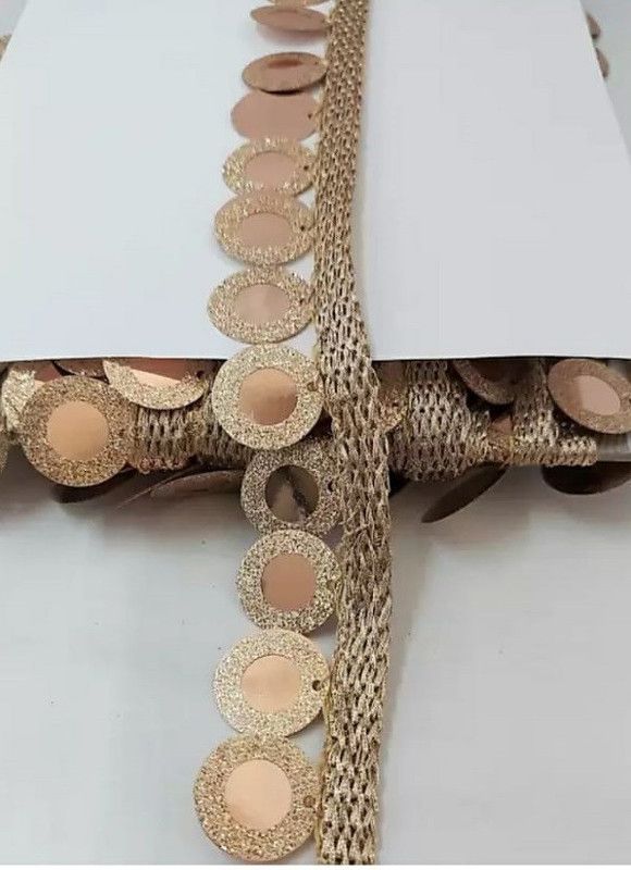 DIARA round mirror Golden sequence lace for For Bridal Dresses Sarees falls Lehengas Suits Decorations Craftwork Designing Material Lace Reel  (Pack of 1)
