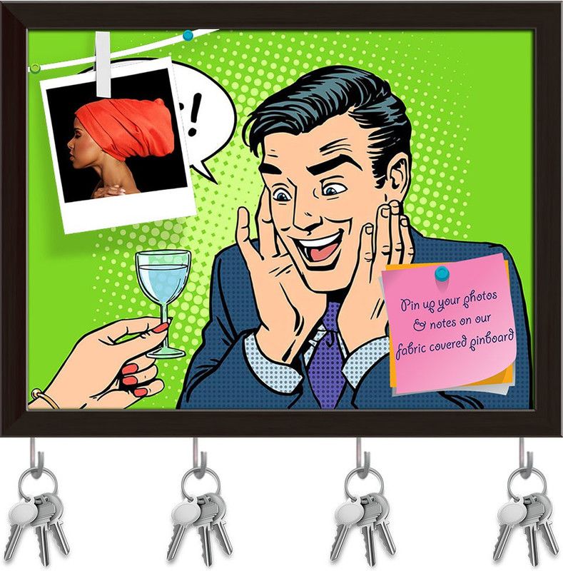 Artzfolio Drinks Pop Art Pinboard with Key Holder Hooks Dark Brown Frame 15.7x12inch Cork Bulletin Board  (Multicolor 15.7 x 12 inch (40 x 30 cms))