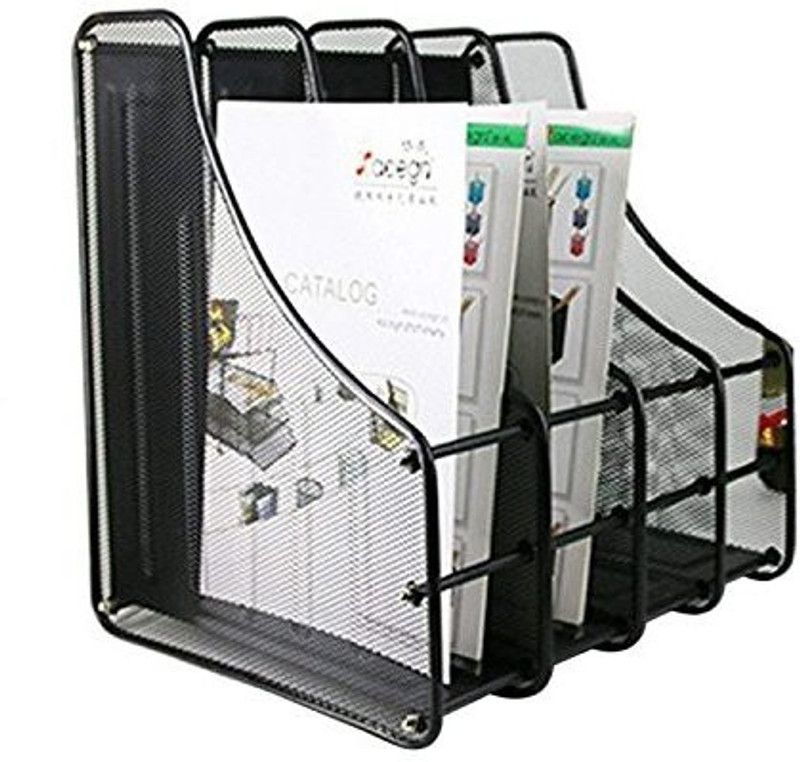 Miranshi Enterprise 4 Compartments METAL folders holder  (Black)