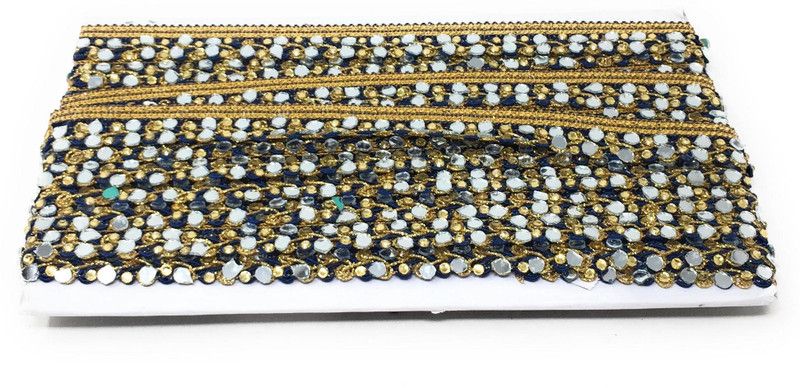 Inhika 9 Meters Lace Border Material, Real Mirror Embroidered, Polyester Fabric (2 cm Wide, Bottle Green) for saree dupatta lehenga blouse Lace Reel  (Pack of 1)
