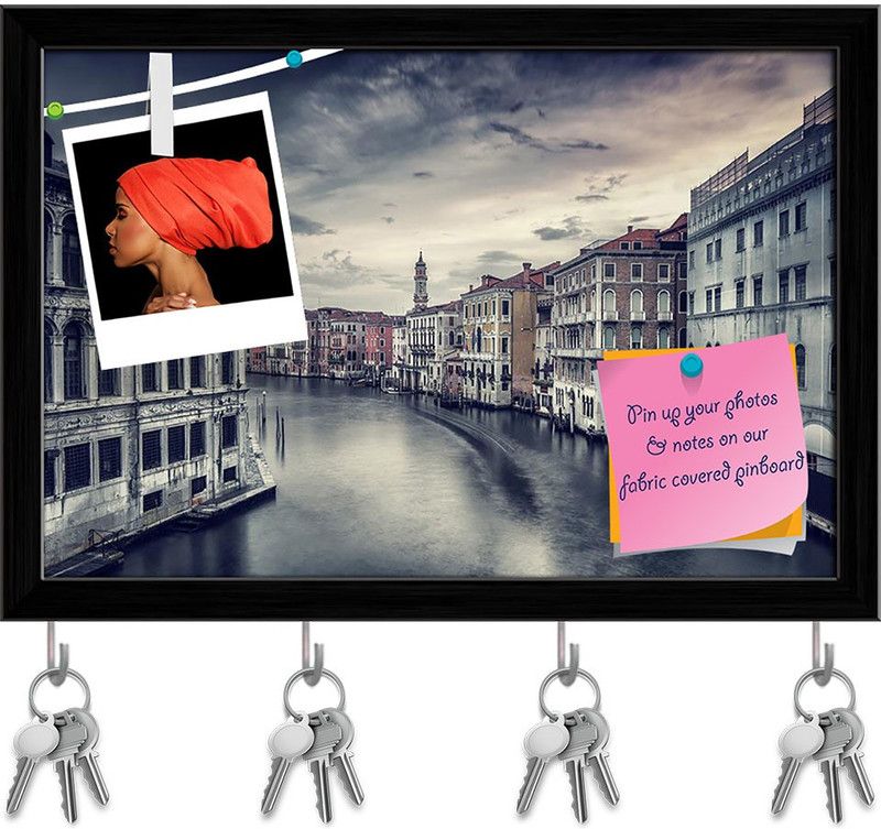 Artzfolio Traditional Venetian Street Italy Pinboard & Key Holders Black Frame17.5x12inch Cork Bulletin Board  (Multicolor 17.5 x 12 inch (44 x 30 cms))