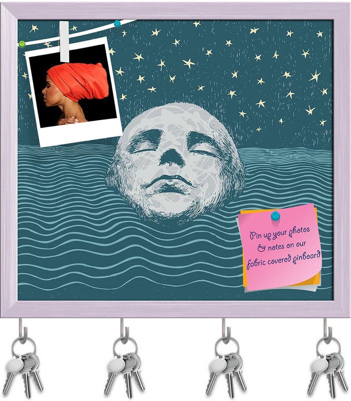 Artzfolio Meditative Art Pinboard with Key Holder Hooks White Frame 17.9x16inch (45x41cms) Cork Bulletin Board  (Multicolor 17.9 x 16 inch (45 x 41 cms))