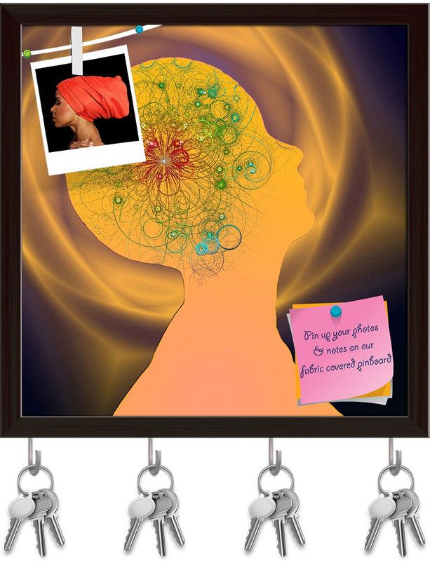 Artzfolio Human Head Radiates Pinboard with Key Holder Hooks Dark Brown Frame 16x16.2inch Cork Bulletin Board  (Multicolor 16 x 16.2 inch (41 x 41 cms))