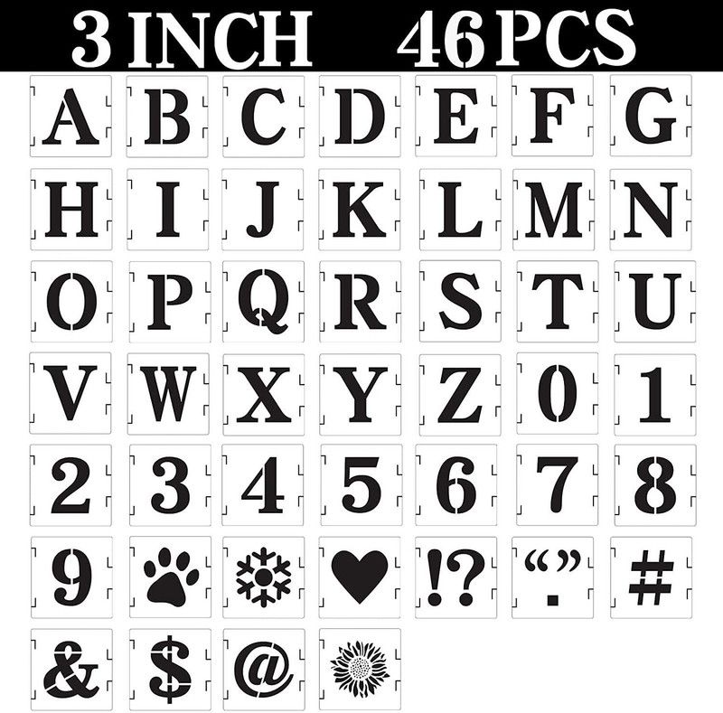 DEQUERA 46 PCS 3 Inch Letter Stencils for Painting on Wood Alphabet Stencils Templates L arge Symbols Number Stencils DIY Art Craft Stencils for Halloween Thanksgiving C hristmas Reusable Stencil  (Pack of 1, Larger Letter Stencil)