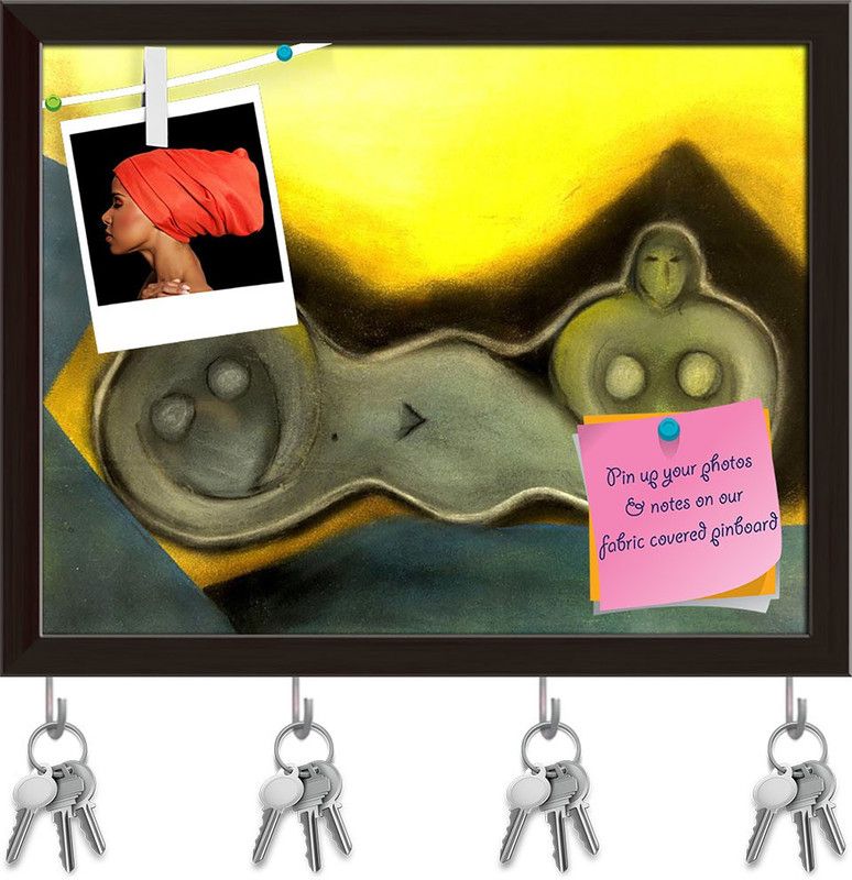 Artzfolio Pastel Artwork Of Two Woman Pinboard with Key Holders Dark Brown Frame7.5x6inch Cork Bulletin Board  (Multicolor 7.5 x 6 inch (19 x 15 cms))