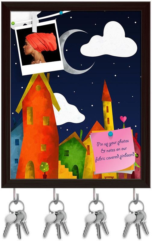Artzfolio Colorful Country At Christmas Pinboard with Key Holders Dark Brown Frame8x10inch Cork Bulletin Board  (Multicolor 8 x 10 inch (20 x 25 cms))
