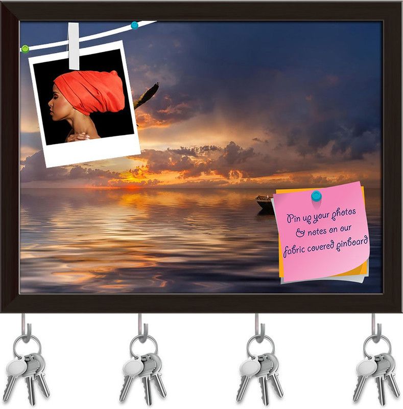 Artzfolio Beautiful Landscape With Lonely Boat Pinboard & Key Hooks Dark Brown10.3x8in Cork Bulletin Board  (Multicolor 10.3 x 8 inch (26 x 20 cms))