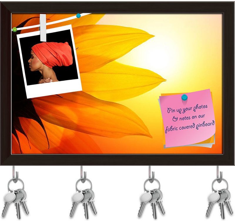 Artzfolio Sunflower Over Sunset Sky Pinboard with Key Holders Dark Brown Frame17.5x12inch Cork Bulletin Board  (Multicolor 17.5 x 12 inch (44 x 30 cms))