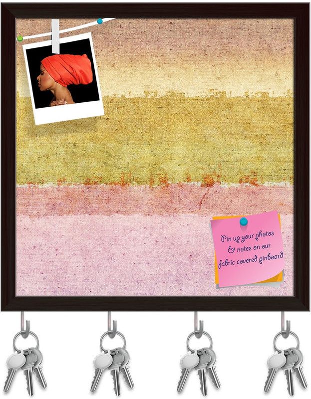 Artzfolio Abstract Artwork D107 Pinboard with Key Holder Hooks Dark Brown Frame 16x16inch Cork Bulletin Board  (Multicolor 16 x 16 inch (41 x 41 cms))