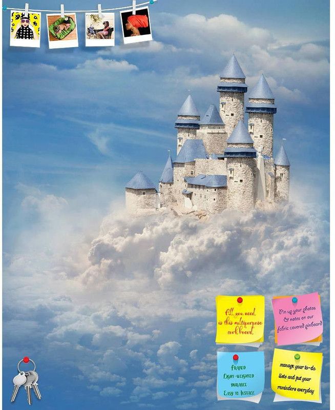 Artzfolio Fantasy Castle Notice Pin Board Soft Board with Push Pins Cork Bulletin Board  (Frameless 12 x 15 inch (30 x 38 cms))