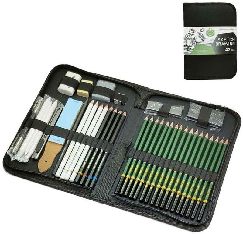 Happy Hues Drawing Pencils and Sketch Kit 42-Pieces Includes Graphite