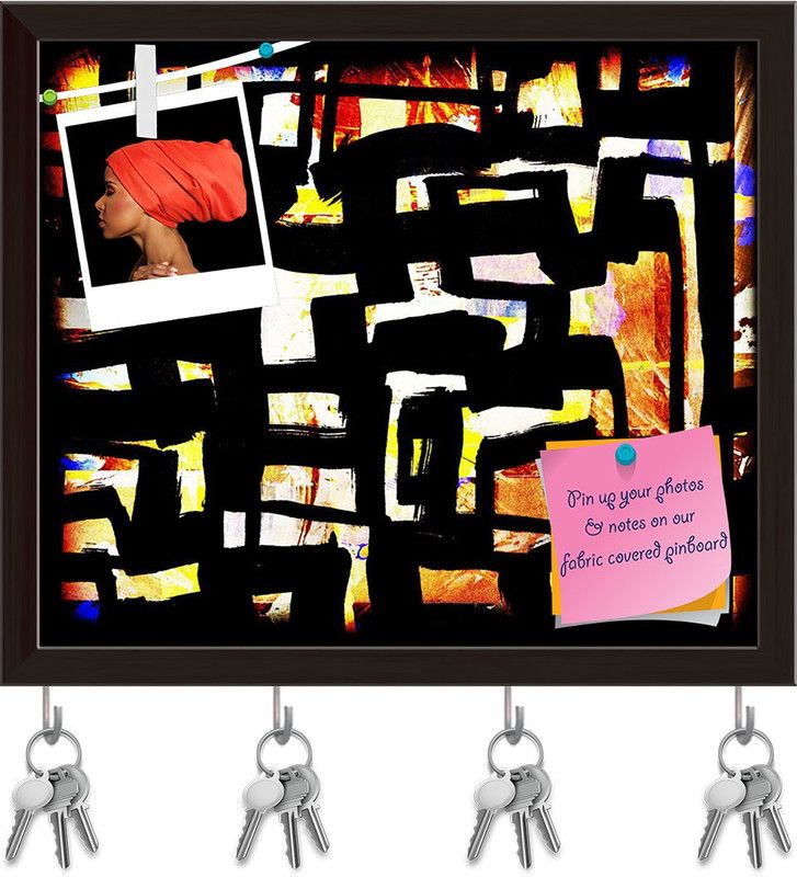 Artzfolio Abstract D30 Pinboard with Key Holder Hooks Dark Brown Frame 6.9x6inch Cork Bulletin Board  (Multicolor 6.9 x 6 inch (18 x 15 cms))