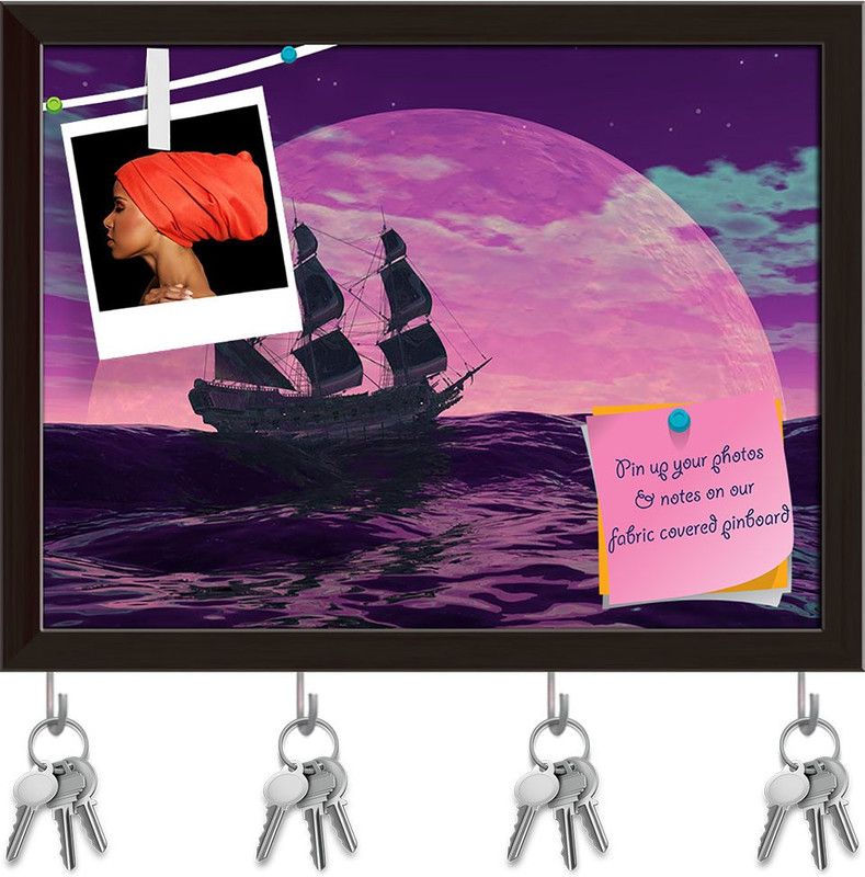 Artzfolio Flying Dutchman Pinboard with Key Holder Hooks Dark Brown Frame 13x10inch Cork Bulletin Board  (Multicolor 13 x 10 inch (33 x 25 cms))