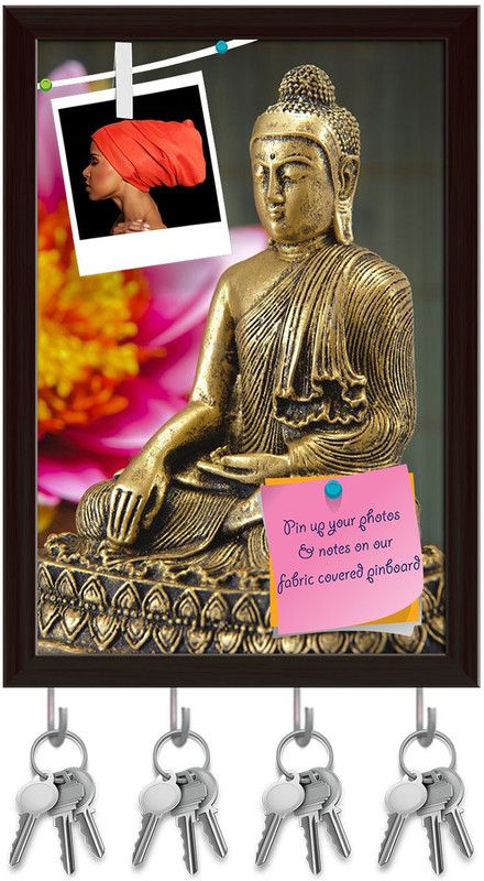 Artzfolio Chinese Buddha Art D2 Pinboard with Key Holder Hooks Dark Brown Frame 8x11.5inch Cork Bulletin Board  (Multicolor 8 x 11.5 inch (20 x 29 cms))