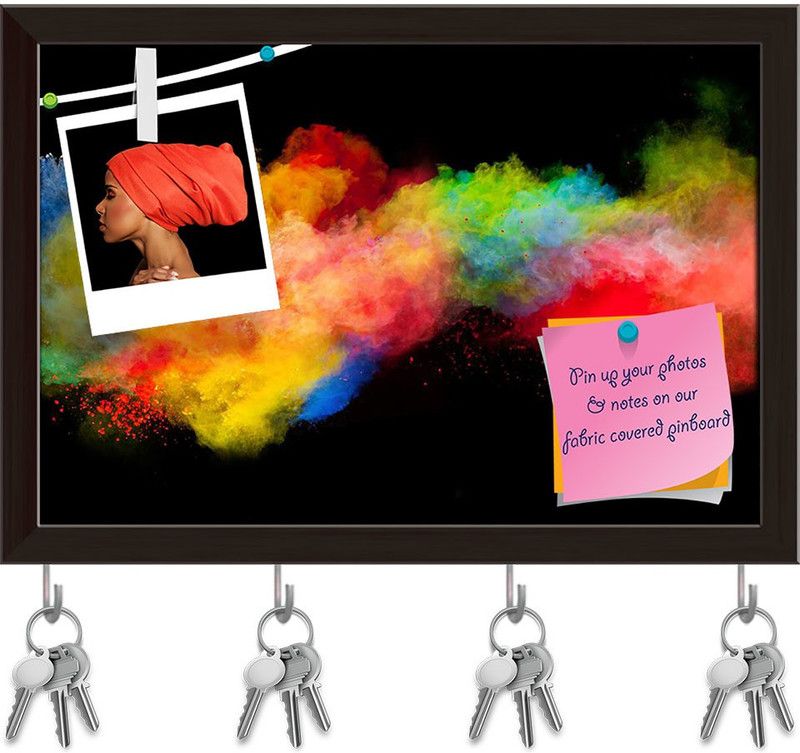 Artzfolio Colorful Motion D2 Pinboard with Key Holder Hooks Dark Brown Frame 14.5x10inch Cork Bulletin Board  (Multicolor 14.5 x 10 inch (37 x 25 cms))