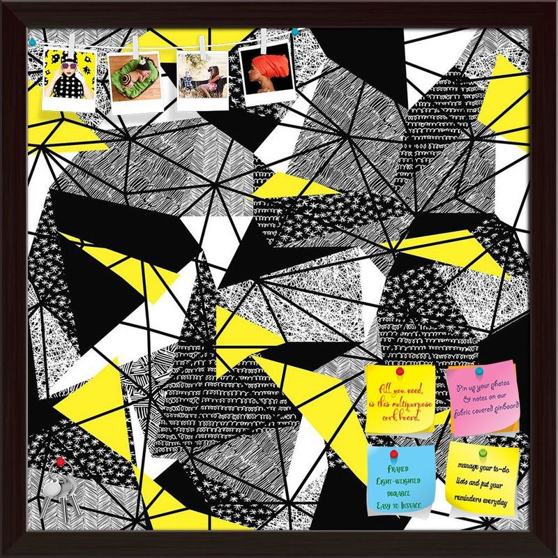 Artzfolio Pop Art Geometric Triangles Pattern D3 Pinboard Dark Brown Frame 24x24inch Cork Bulletin Board  (Multicolor 24 x 24 inch (61 x 61 cms))