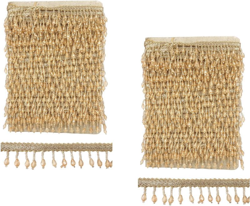 Airtick CWG0325-021 Pack of 2 (8.5 Mtr Roll,Width: 5cm) Golden Latkan Tassel Gota Patti Trim Laces Lace Reel  (Pack of 2)