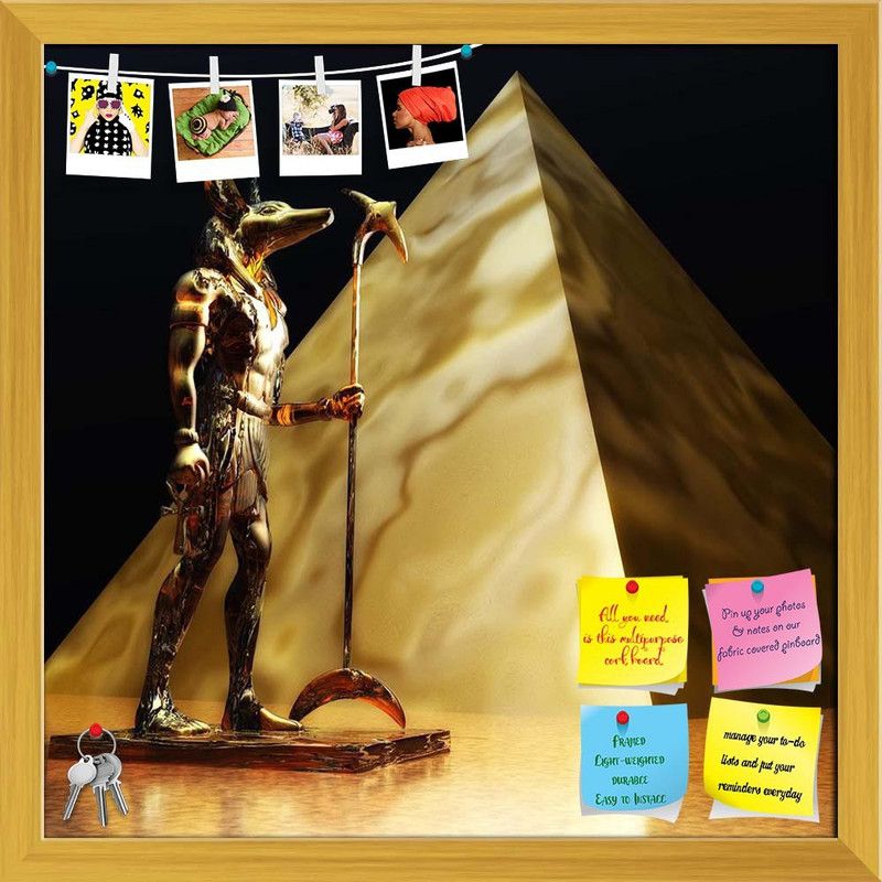 Artzfolio Anubis Notice Pin Board Golden Frame 24 x 24 inch (61 x 61 cms) Cork Bulletin Board  (Multicolor 24 x 24 inch (61 x 61 cms))