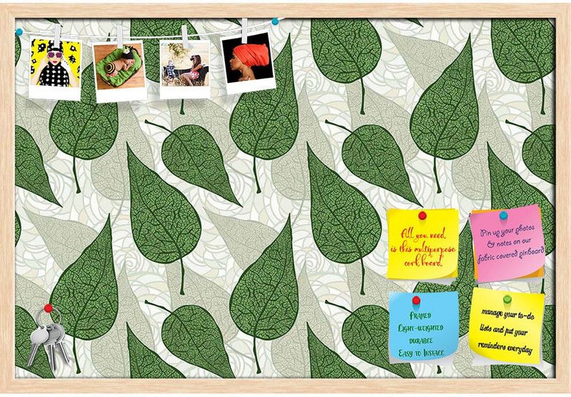 Artzfolio Hand Drawn Green Leafs Notice Pin Board Natural Brown Frame 18x12inch (46x30cm) Cork Bulletin Board  (Natural Brown Frame 18 x 12 inch (46 x 30 cms))