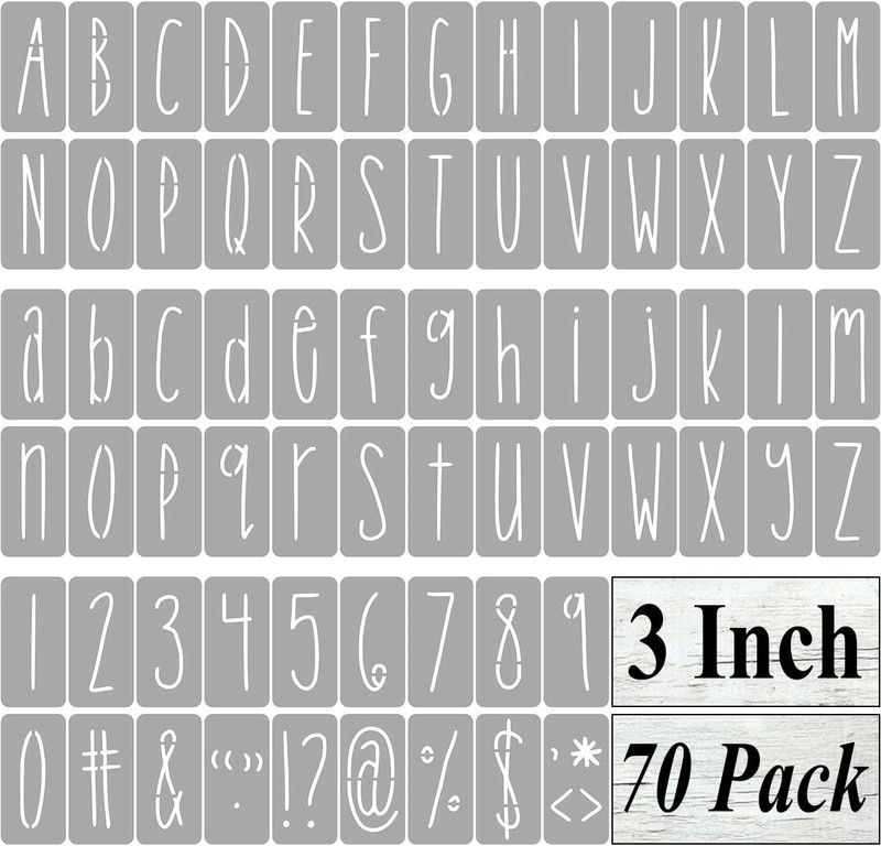 DEQUERA 3 Inch Alphabet Letter Stencils for Painting - 70 Pack Letter and Number Stencil Templates with Signs for Painting on Wood, Reusable Skinny Letters Stencils for Chalkboard Wood Signs & Wall Art Stencil  (Pack of 1, Larger Letter Stencil)