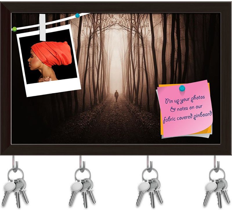 Artzfolio Fantasy Forest D2 Pinboard with Key Holder Hooks Dark Brown Frame 12.1x8inch Cork Bulletin Board  (Multicolor 12.1 x 8 inch (31 x 20 cms))