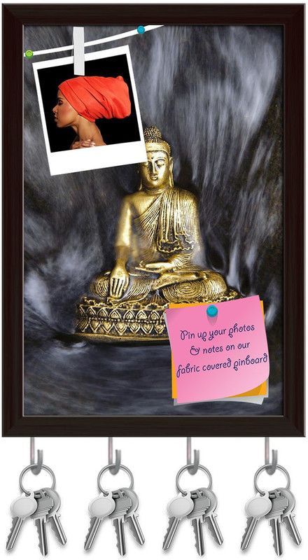 Artzfolio Chinese Buddha Art D1 Pinboard with Key Holder Hooks Dark Brown Frame 8x11.5inch Cork Bulletin Board  (Multicolor 8 x 11.5 inch (20 x 29 cms))