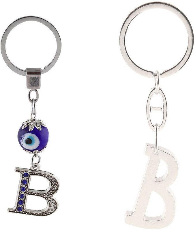 Gratus Combo of Evil Eye B Letter/Alphabet & Stylish B Letter/Alphabet Metallic Key Chain