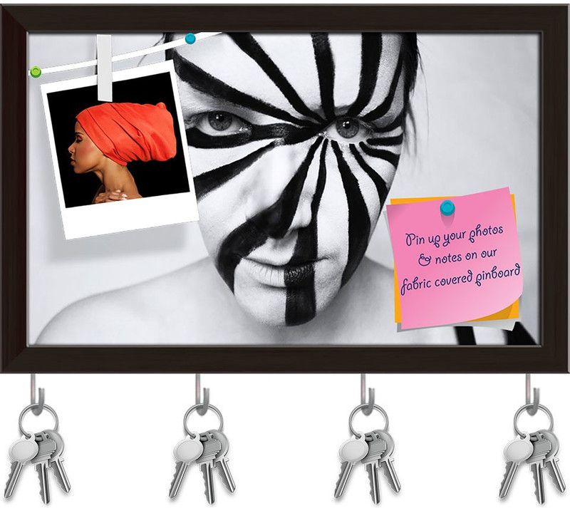 Artzfolio Girl With Art Make Up Pinboard with Key Holder Hooks Dark Brown Frame 9.2x6inch Cork Bulletin Board  (Multicolor 9.2 x 6 inch (23 x 15 cms))