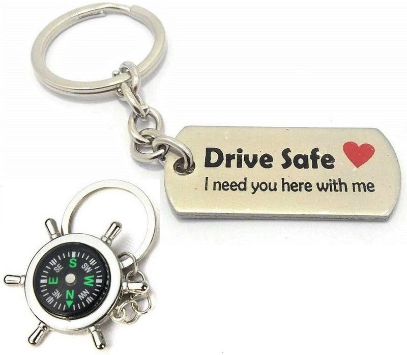 kd collections KD555-Drive Safe Keychain & Compass Keychain Combo Key Chain
