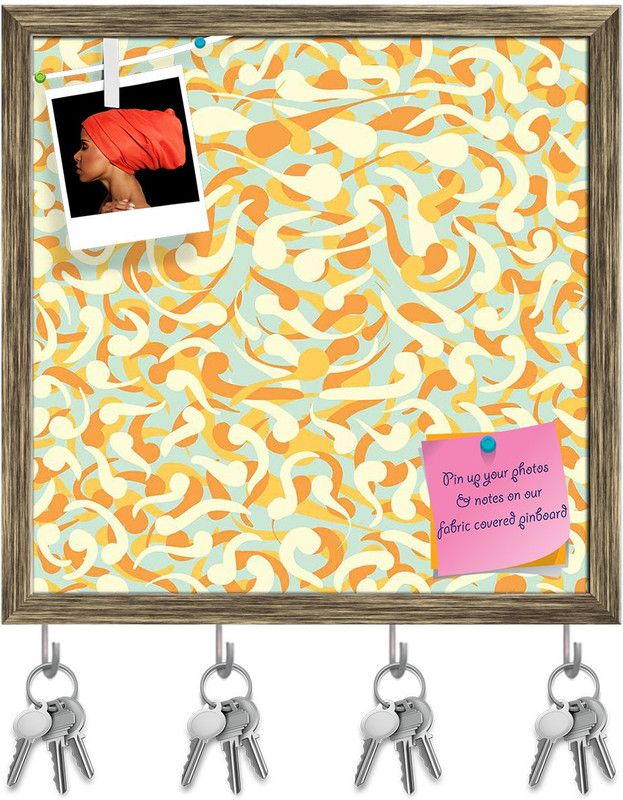 Artzfolio Curly Elements Pin Board with Key Holders Antique Golden Frame 20x20inch Cork Bulletin Board  (Multicolor 20 x 20 inch (51 x 51 cms))
