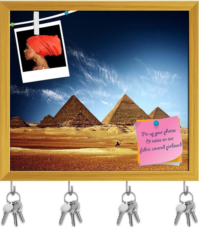 Artzfolio Giza Valley With Great Pyramids Pinboard & Key Holders Golden Frame17.8x16inch Cork Bulletin Board  (Multicolor 17.8 x 16 inch (45 x 41 cms))