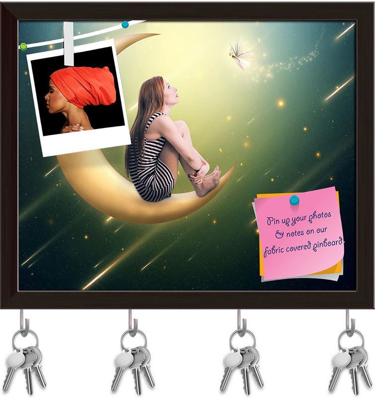 Artzfolio Lonely Thoughtful Woman Pin Board with Key Holders Dark Brown Frame 12.3x10inch Cork Bulletin Board  (Multicolor 12.3 x 10 inch (31 x 25 cms))