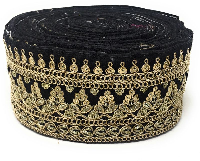 Inhika 9 Meters Lace Border Material, Embroidered, Velvet Fabric (6cm Wide, Black) for saree dupatta lehenga blouse Lace Reel  (Pack of 1)
