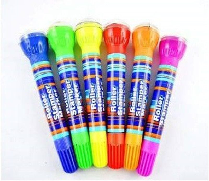 MOREL ROLLER STAMPER AND MARKER PEN  (Set of 6, Multicolor)