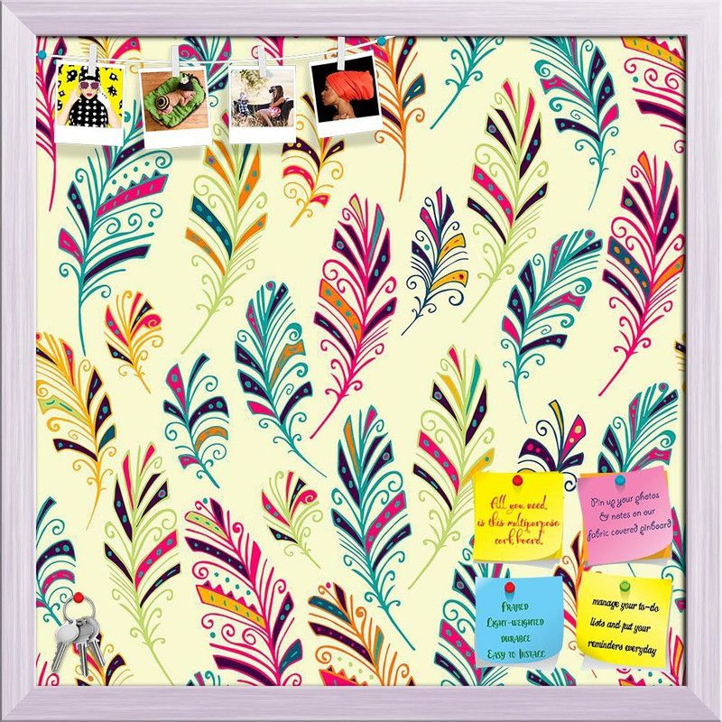 Artzfolio Dream Catcher Pattern D3 Notice Pin Board Soft Board with Push Pins Cork Bulletin Board  (White Frame 28 x 28 inch (71 x 71 cms))