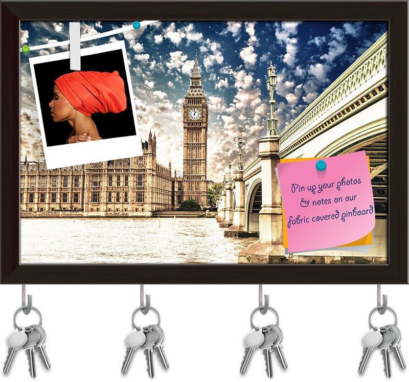 Artzfolio Big Ben & Westminster Palace With Thames London UK Pinboard Dark Brown11.6x8in Cork Bulletin Board  (Multicolor 11.6 x 8 inch (29 x 20 cms))
