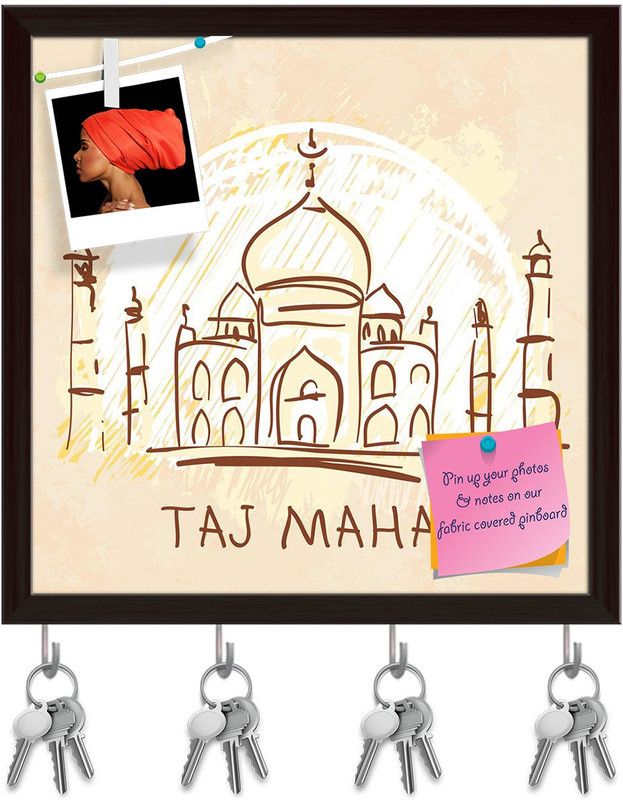 Artzfolio Taj Mahal Agra India D2 Pinboard with Key Holders Dark Brown Frame16x16inch Cork Bulletin Board  (Multicolor 16 x 16 inch (41 x 41 cms))