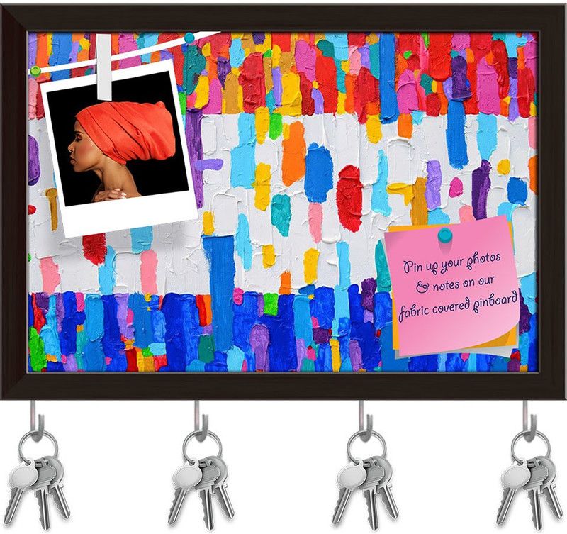 Artzfolio Abstract Artwork D178 Pinboard with Key Holders Dark Brown Frame14.5x10inch Cork Bulletin Board  (Multicolor 14.5 x 10 inch (37 x 25 cms))