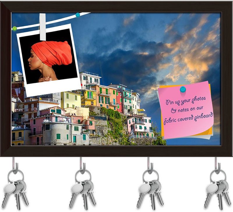 Artzfolio Cinque Terre Homes In Spring Season Italy Pinboard Key Hook Dark Brown15.2x10in Cork Bulletin Board  (Multicolor 15.2 x 10 inch (39 x 25 cms))