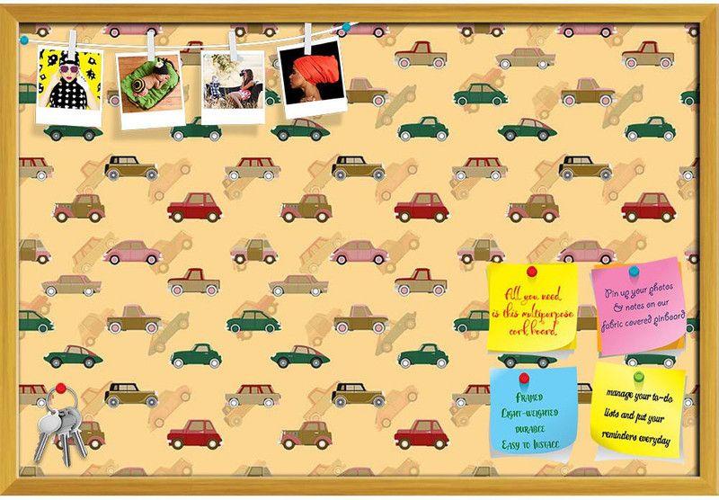 Artzfolio Cute Car Pattern D1 Notice Pin Board Soft Board with Push Pins Cork Bulletin Board  (Golden Frame 24 x 16 inch (61 x 41 cms))