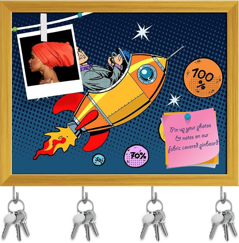 Artzfolio Business Growth In Sales & Interest Pop Art Pinboard & Key Hooks Golden 7.7x6in Cork Bulletin Board  (Multicolor 7.7 x 6 inch (20 x 15 cms))