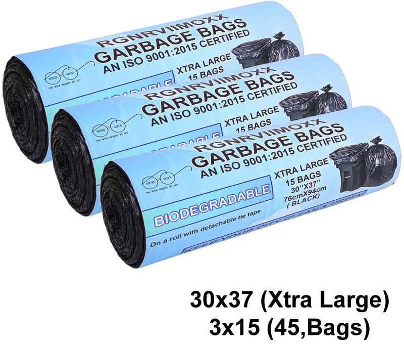 RGNRVIIMOXX OXO-Biodegradable Garbage Bags 30x37 Inches (Xtra Large) pack of 3 Roll (45,Bags ) black XL 30-50 L Garbage Bag  (45Bag )