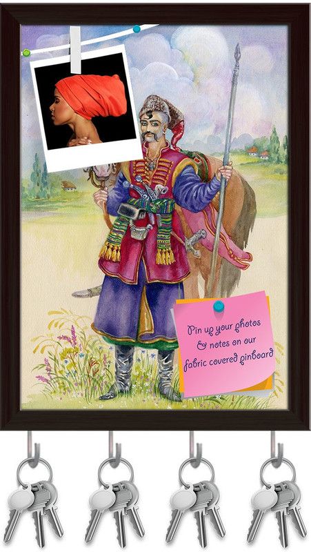 Artzfolio Ukrainian Cossack Horse Pinboard with Key Holders Dark Brown Frame10x13.9inch Cork Bulletin Board  (Multicolor 10 x 13.9 inch (25 x 35 cms))