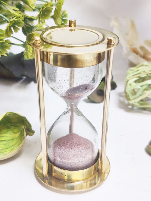 NORVILLE Wooden & Brass Sand Timer Hour Glass Sandglass Height 4" Time 1 Minute Gift Item Sand Clock