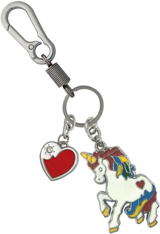 cabo dream Multicolor Unicorn With Red White Heart Along With Stylish Hanging Lock Key Chain