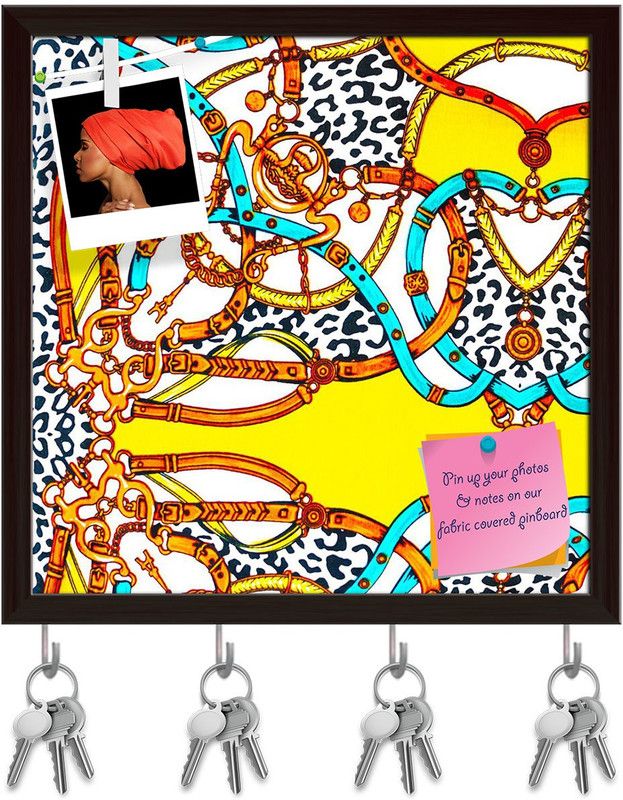 Artzfolio Colorful & Imaginative Art Pinboard with Key Holders Dark Brown Frame20x20inch Cork Bulletin Board  (Multicolor 20 x 20 inch (51 x 51 cms))